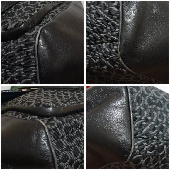 Coach Leather Canvas Black Gray Logo Large Tote Bag Fall Winter Purse - Picture 8 of 13